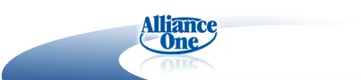 A blue and white logo of alliance one